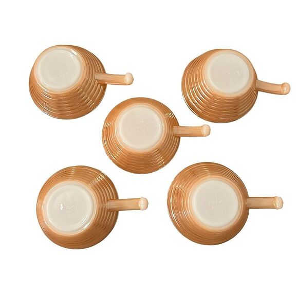 Fire King Set of Five Peach Lustre Ribbed Beehive Design Bowls with Handle - Picture 3 of 15
